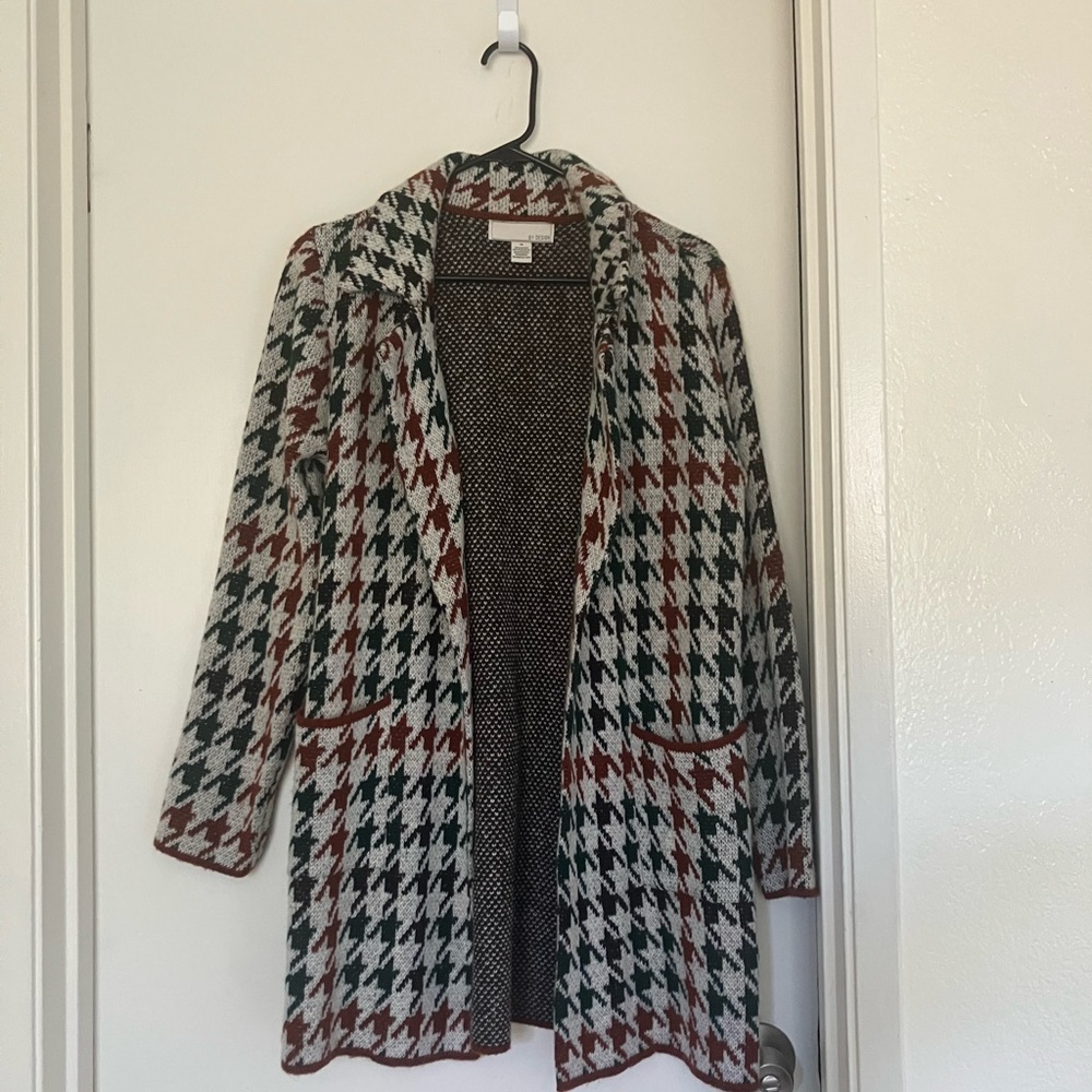 Stylish Houndstooth Open Front Coat sweater